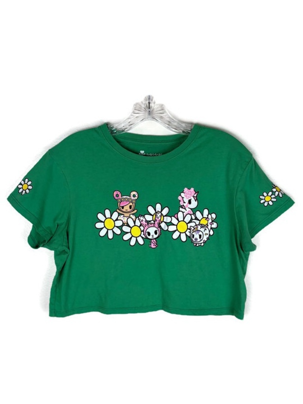 Tokidoki Donutella Floral Crew Neck Cropped Short Sleeve Tee in Green/White